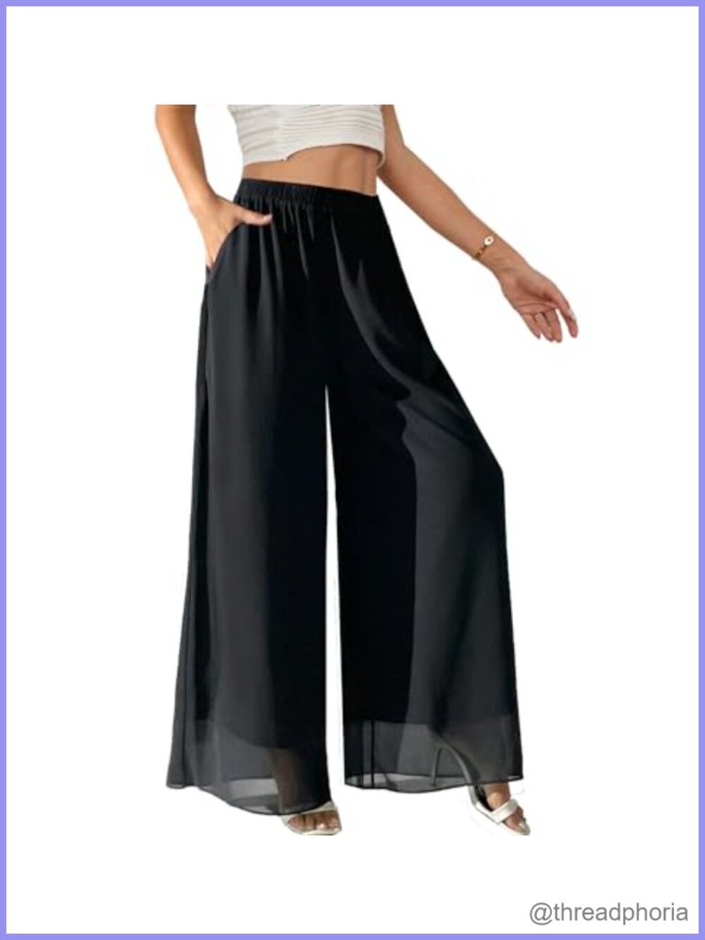 Chiffon Palazzo Pants High Waist Wide Leg Flowy Summer Trouser